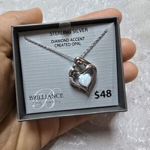 Brilliance Jewelry Created Opal Diamond Heart Mother Child Silver Pendant 18"